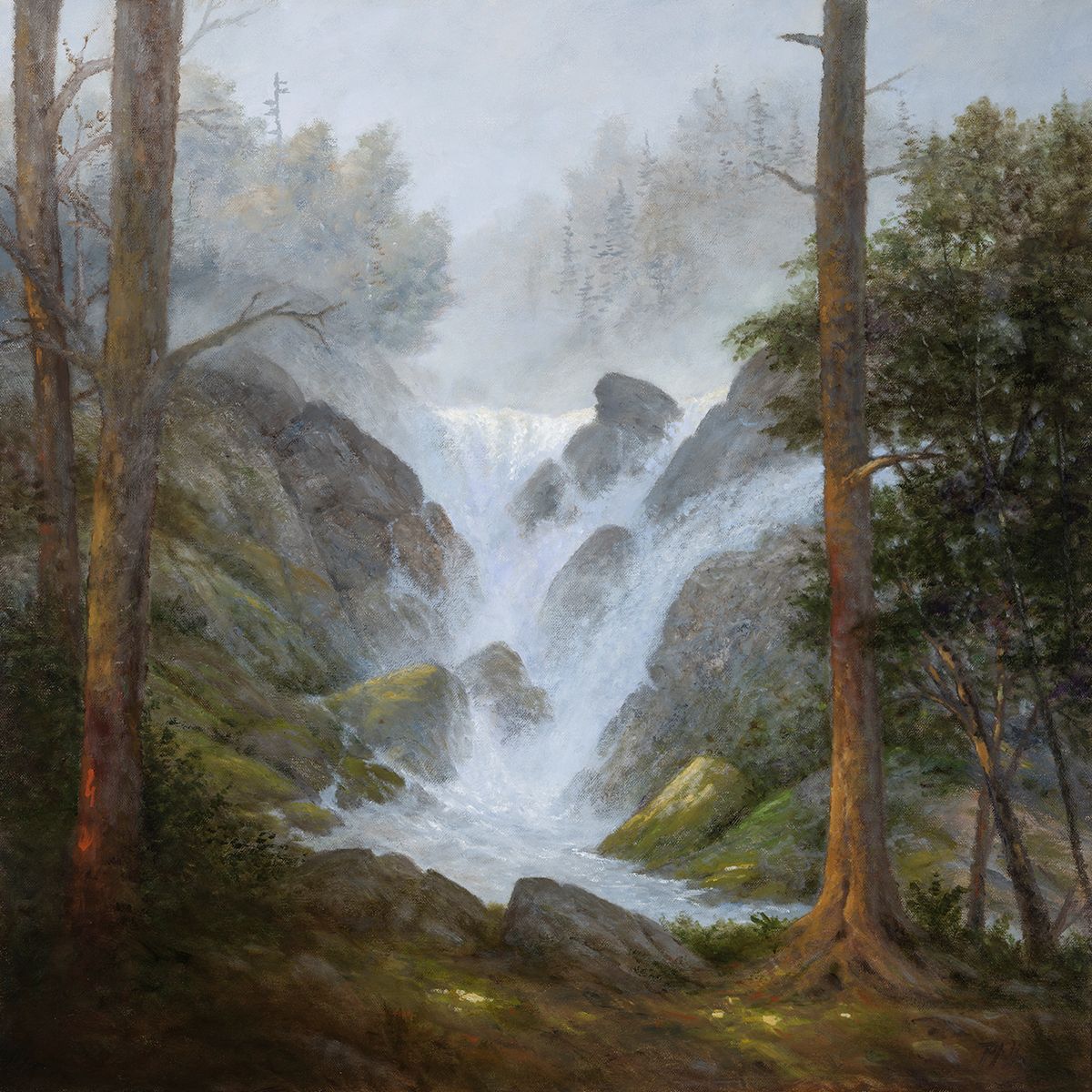TIM PFEIFFER - Below the Falls, oil on 1 1/2" deep gallery wrap canvas 24x24 (framed)