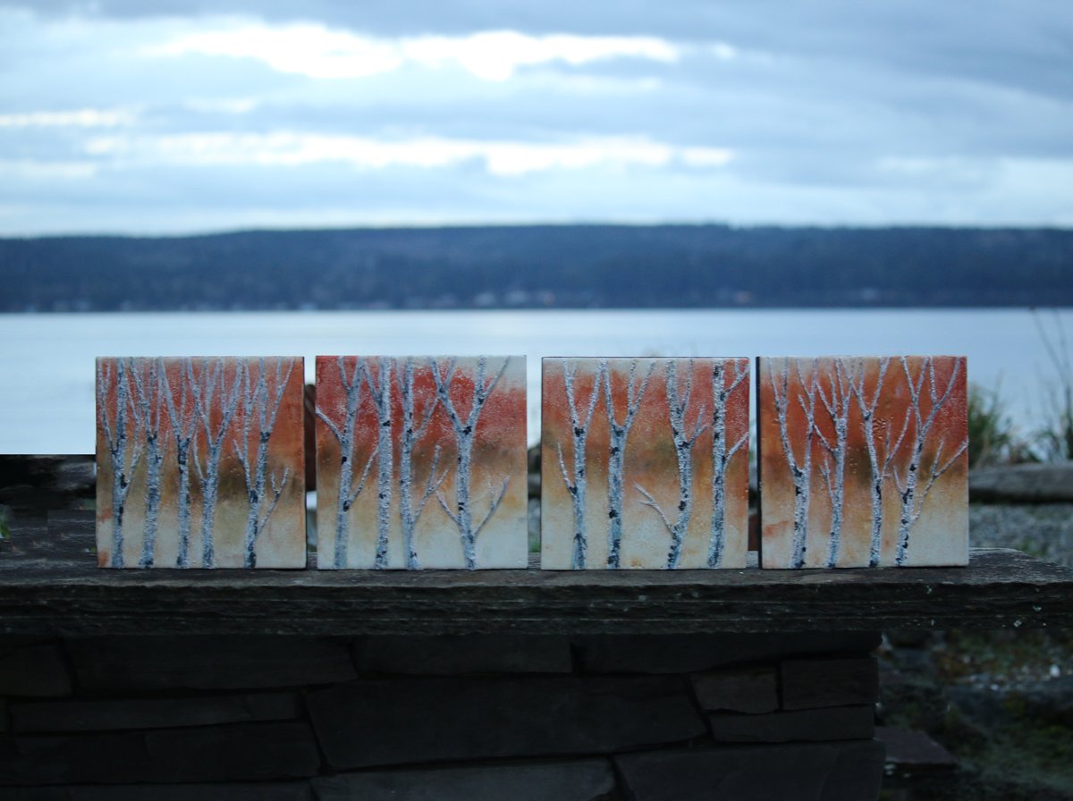 Carrie Goller - Birch Autumn I, II, III and IV  - Quadriptych, Encaustic/Mixed Media 18x18 or 9x36 (9x9 each)