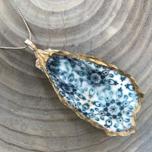 Hood Canal Seashell Necklace - Blue- 18k Gold Trim - Carrie Goller