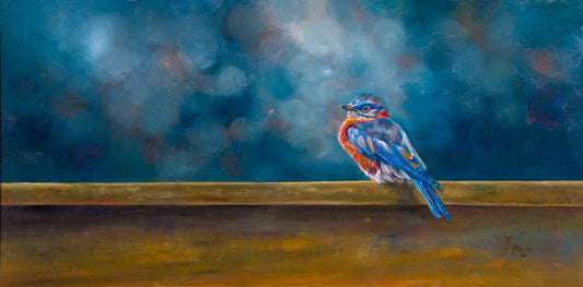 Prints available, original ***SOLD*** CARRIE GOLLER - Bluebird of Happiness, oil on canvas