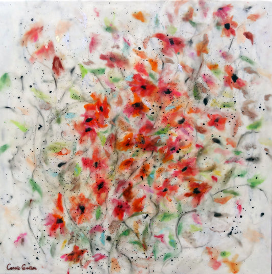 Prints available, original ***SOLD*** Carrie Goller - Bouquet - Encaustic/Mixed Media 27.5x27.5x2 on a wooden box panel