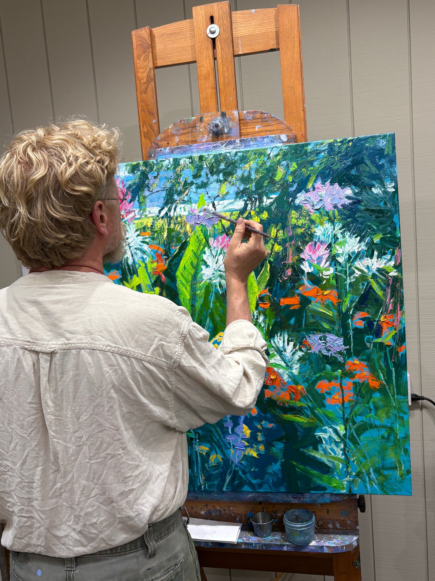 BRIAN MAHIEU - - Island Garden--Tithonia and Cleome, Oil, 36x36