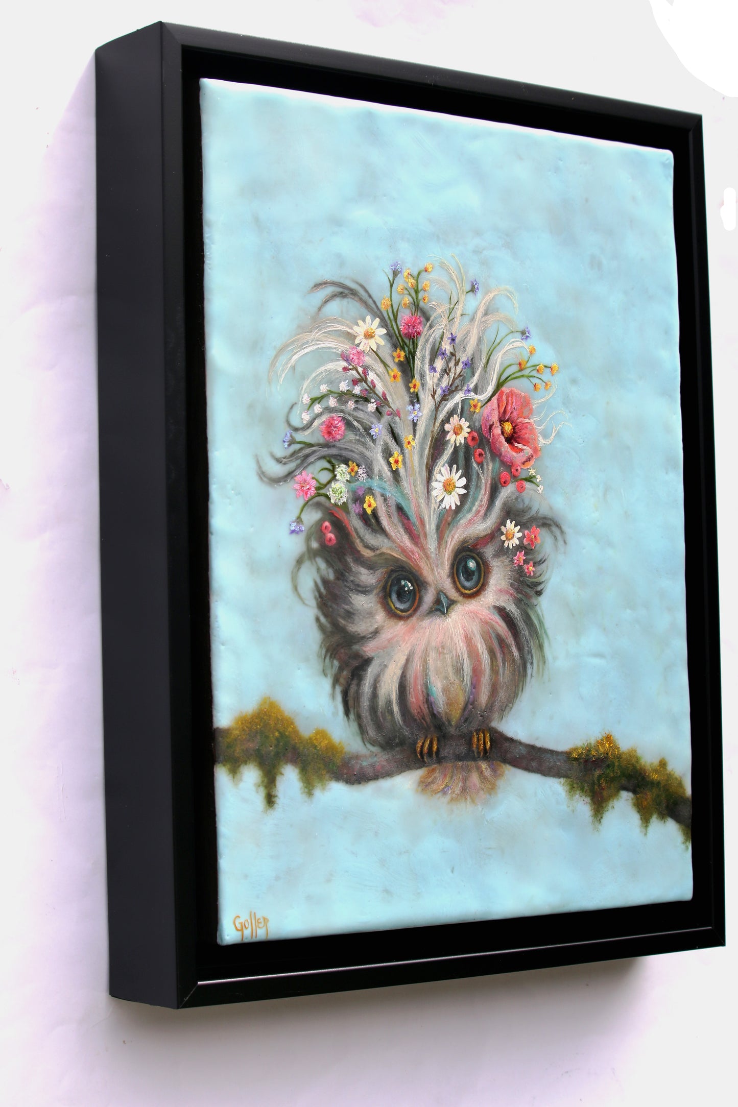 CARRIE GOLLER - Bruna, Floriferous Wowl, Mixed Media - Oil/Encaustic 14"x11"