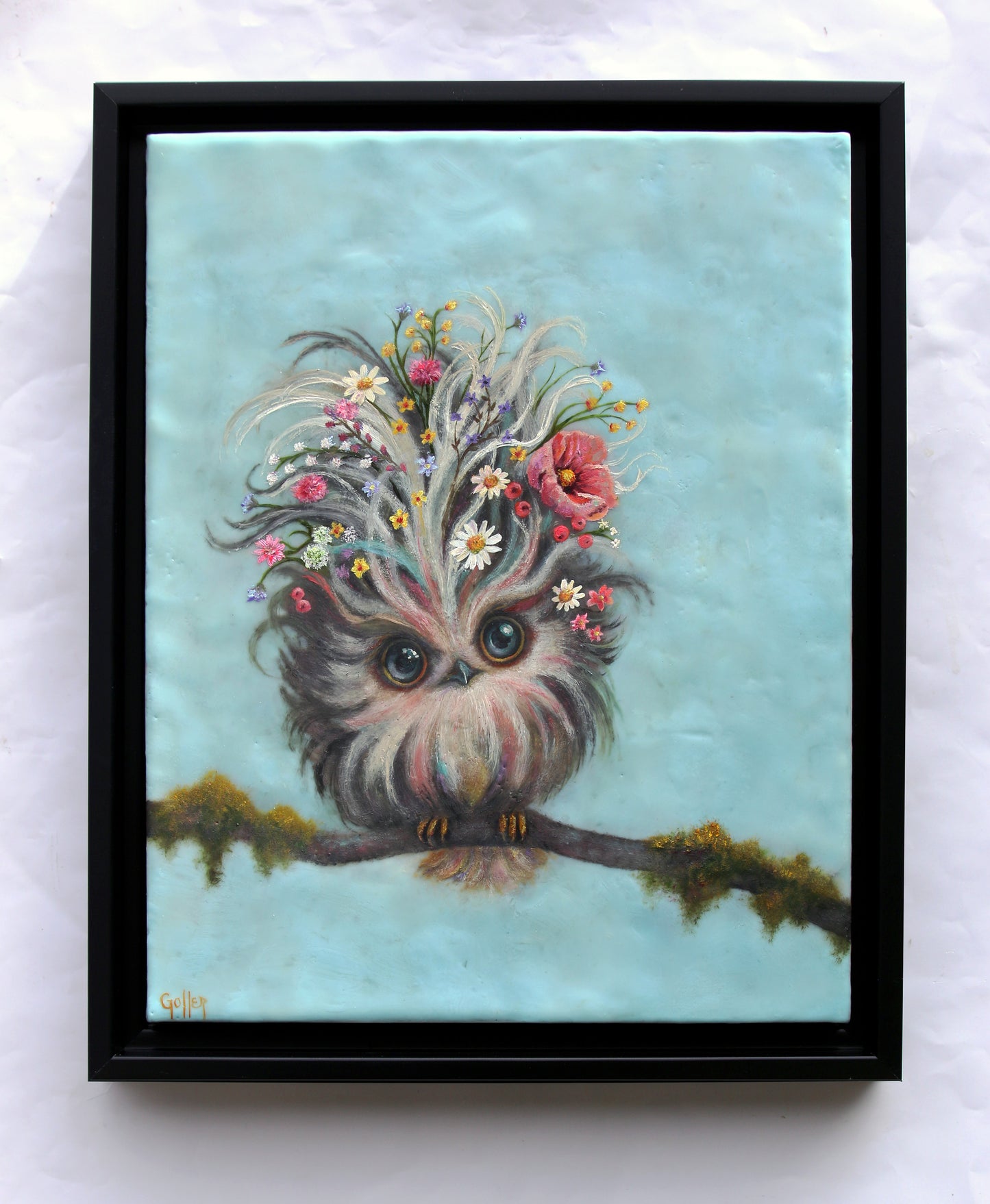 CARRIE GOLLER - Bruna, Floriferous Wowl, Mixed Media - Oil/Encaustic 14"x11"