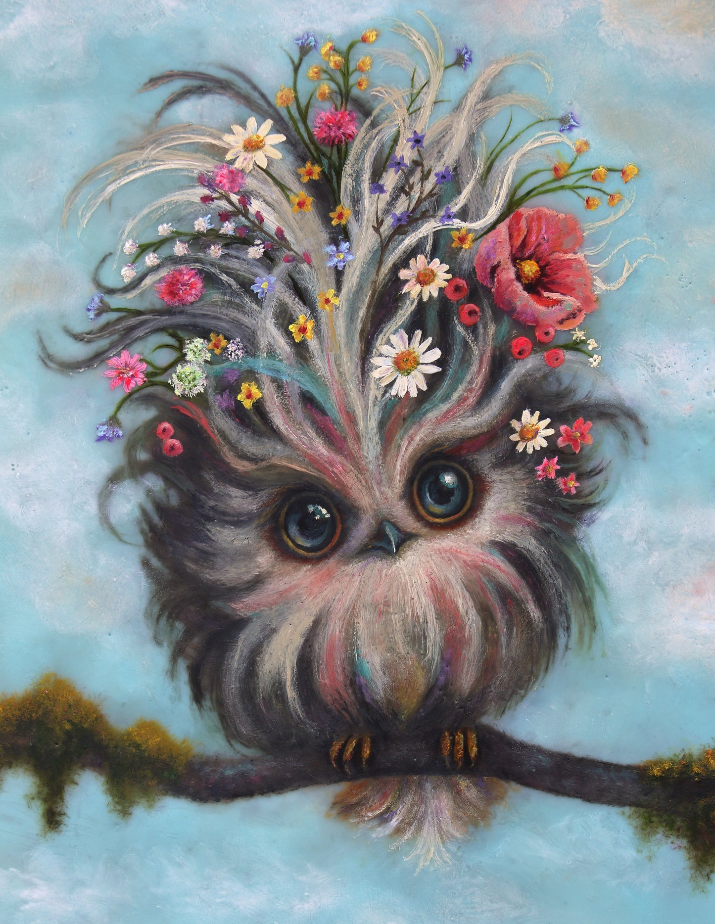 CARRIE GOLLER - Bruna, Floriferous Wowl, Mixed Media - Oil/Encaustic 14"x11" ***At Rehs Contemporary Galleries, NYC, please inquire at (212) 355-5710***
