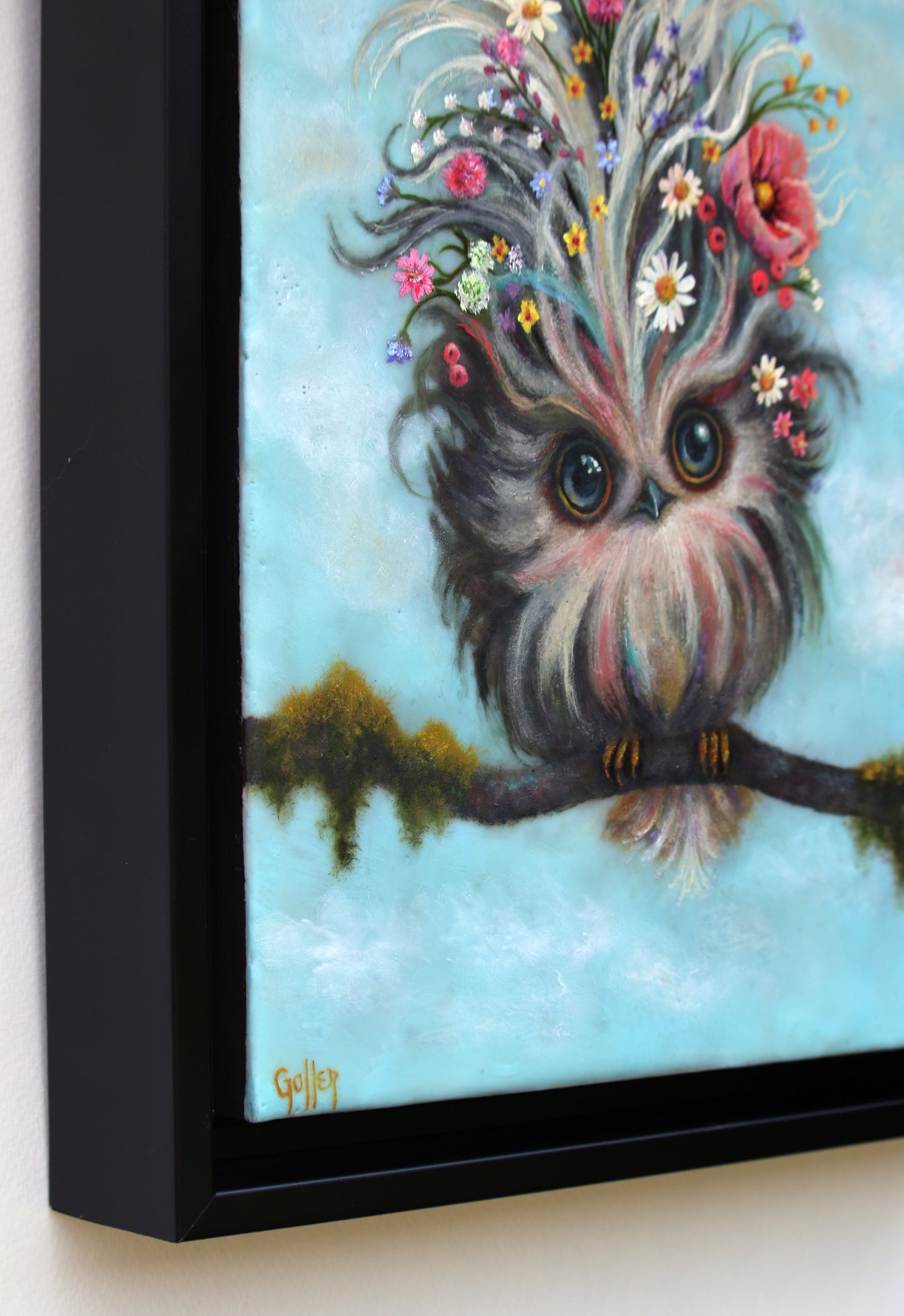 CARRIE GOLLER - Bruna, Floriferous Wowl, Mixed Media - Oil/Encaustic 14"x11" ***At Rehs Contemporary Galleries, NYC, please inquire at (212) 355-5710***