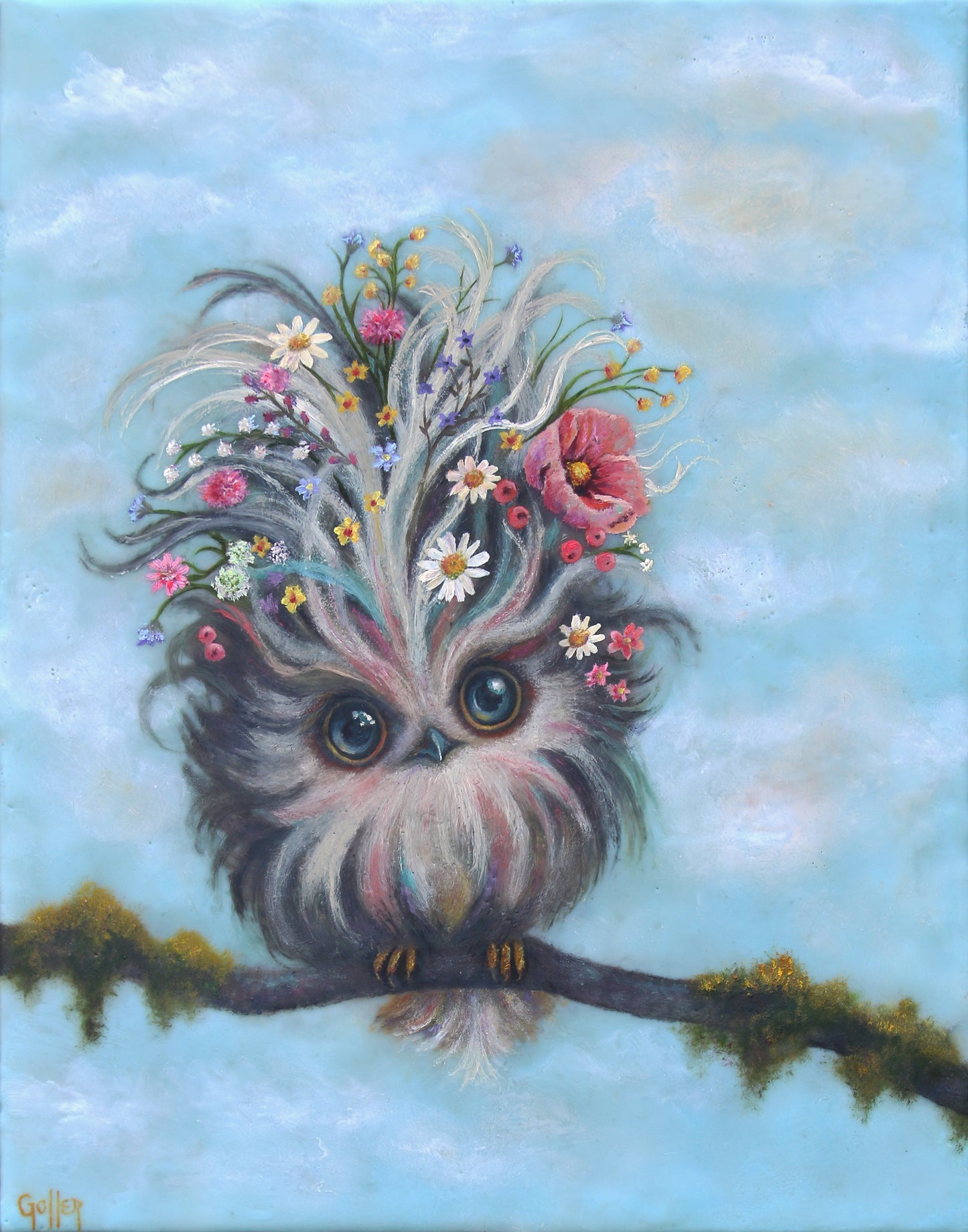 CARRIE GOLLER - Bruna, Floriferous Wowl, Mixed Media - Oil/Encaustic 14"x11" ***At Rehs Contemporary Galleries, NYC, please inquire at (212) 355-5710***