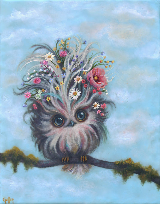 CARRIE GOLLER - Bruna, Floriferous Wowl, Mixed Media - Oil/Encaustic 14"x11" ***At Seattle Art Fair with Rehs Contemporary Galleries, NYC, please inquire at (212) 355-5710***