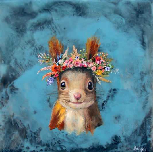 CARRIE GOLLER - Butch (Floriferous Collection Squirrel), Mixed Media - Oil/Encaustic 8x8