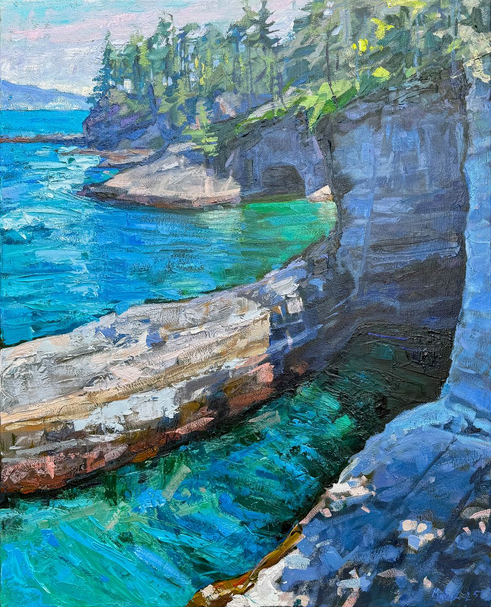 BRIAN MAHIEU - Sea Caves - Cape Flattery, Oil on Canvas, 30x24 *Not currently in gallery, request to view*