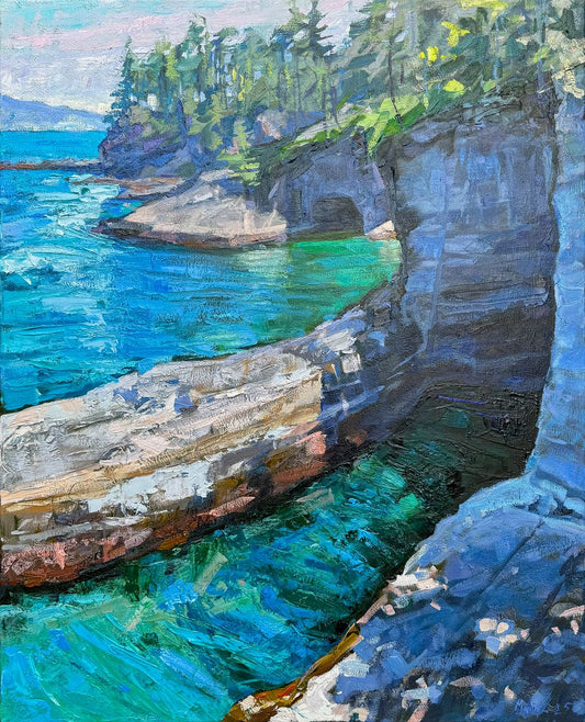 BRIAN MAHIEU - Sea Caves - Cape Flattery, Oil on Canvas, 30x24 *Not currently in gallery, request to view*