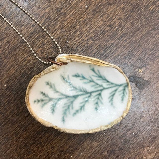 Hood Canal Seashell Necklace - Cedar Sapling - Gold Trim - Carrie Goller