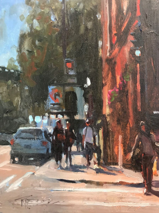 ROBIN WEISS - City Time, Seattle, Plein Air, oil 8x6