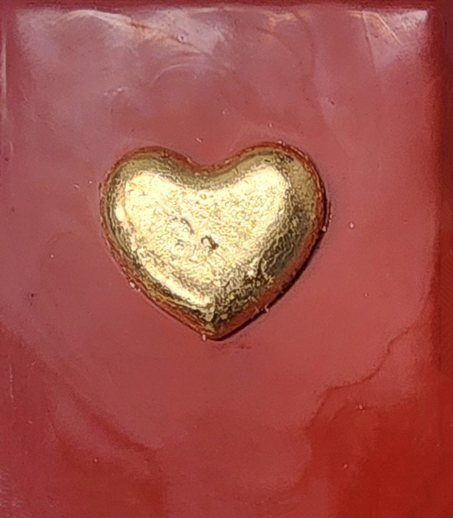 Carrie Goller - Gold Heart on Classic Red, encaustic 4x3.5