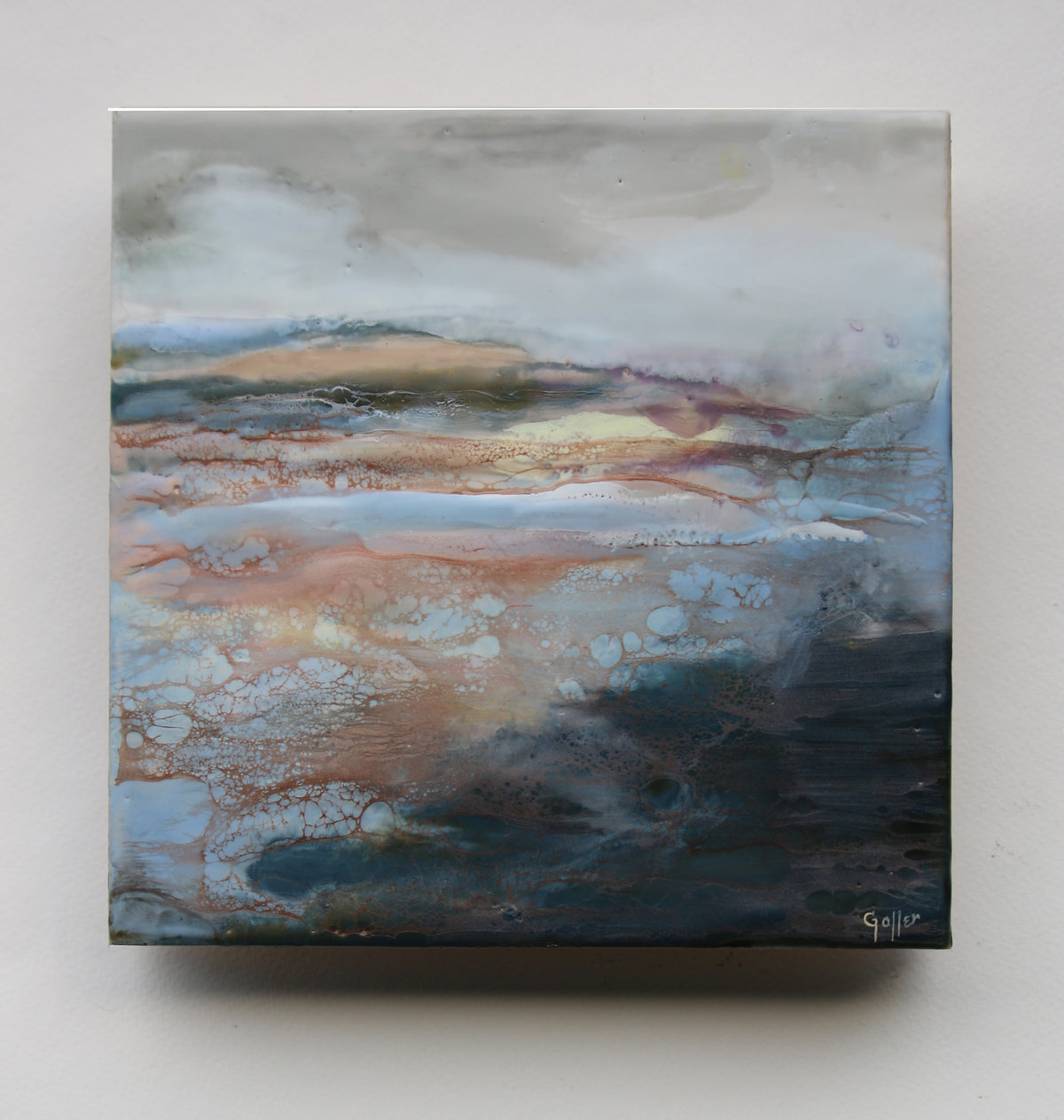 Carrie Goller - Coastal, Original mixed media (encaustic) 8"x8"