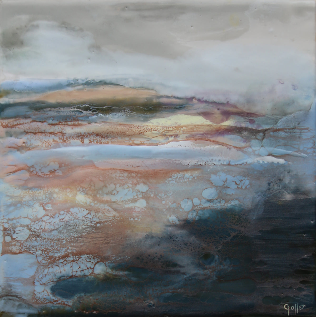 Carrie Goller - Coastal, Original mixed media (encaustic) 8"x8"