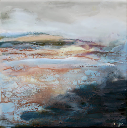 Carrie Goller - Coastal, Original mixed media (encaustic) 8"x8"