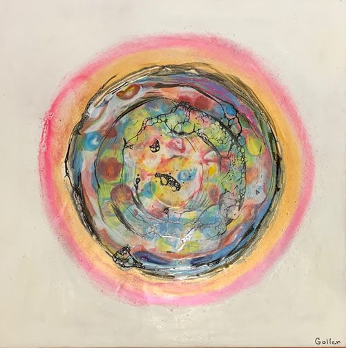 Prints available ***SOLD*** Carrie Goller - Cosmos IV, encaustic/mixed media 12x12