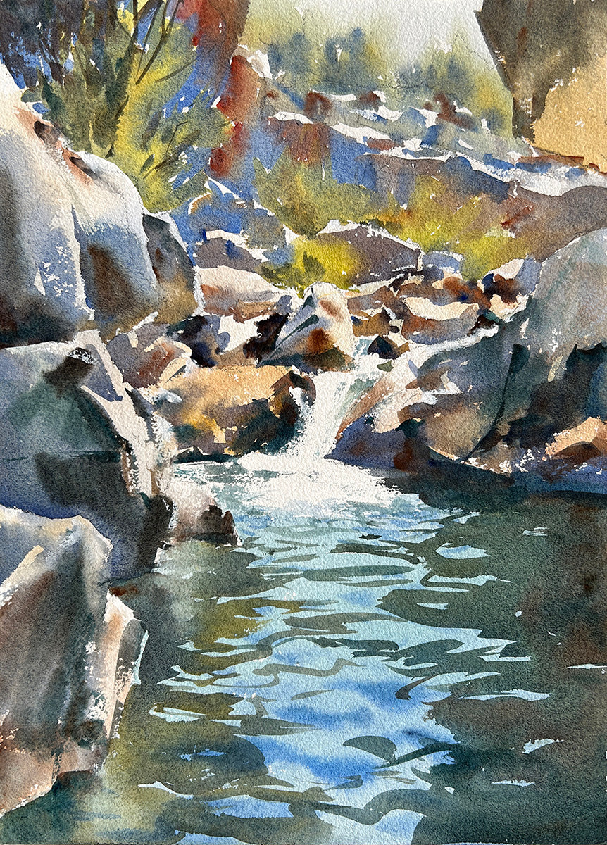 Ina Xi - Creekside Study No.2, Original Watercolor, 17"x13" framed