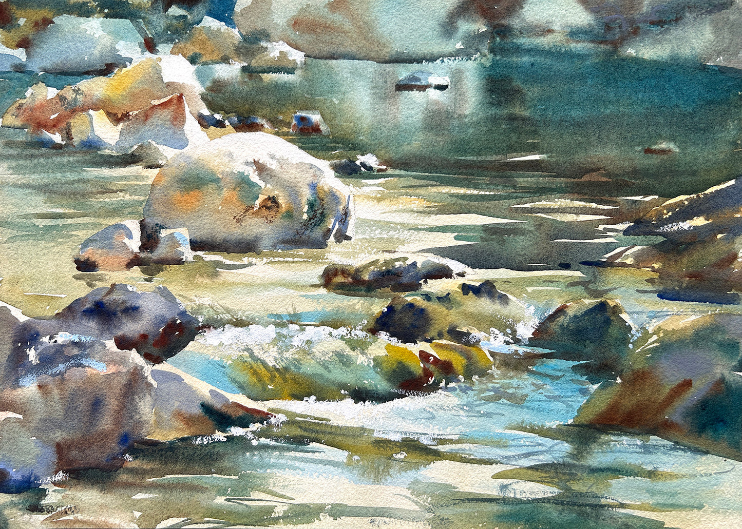 Ina Xi - Creekside Study No.3, Original Watercolor, 17"x13" framed