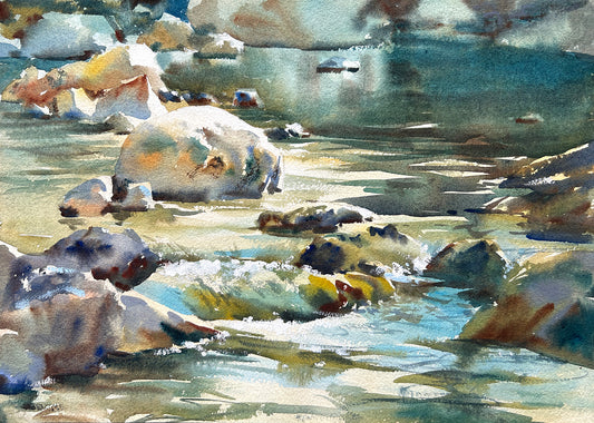 Ina Xi - Creekside Study No.3, Original Watercolor, 17"x13" framed