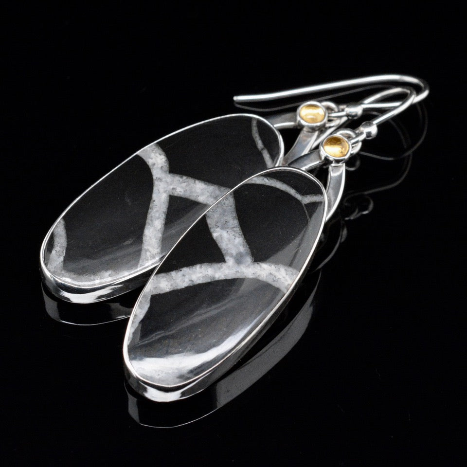 Jody Lyle -   Black and White Earrings with Citrine, #3770