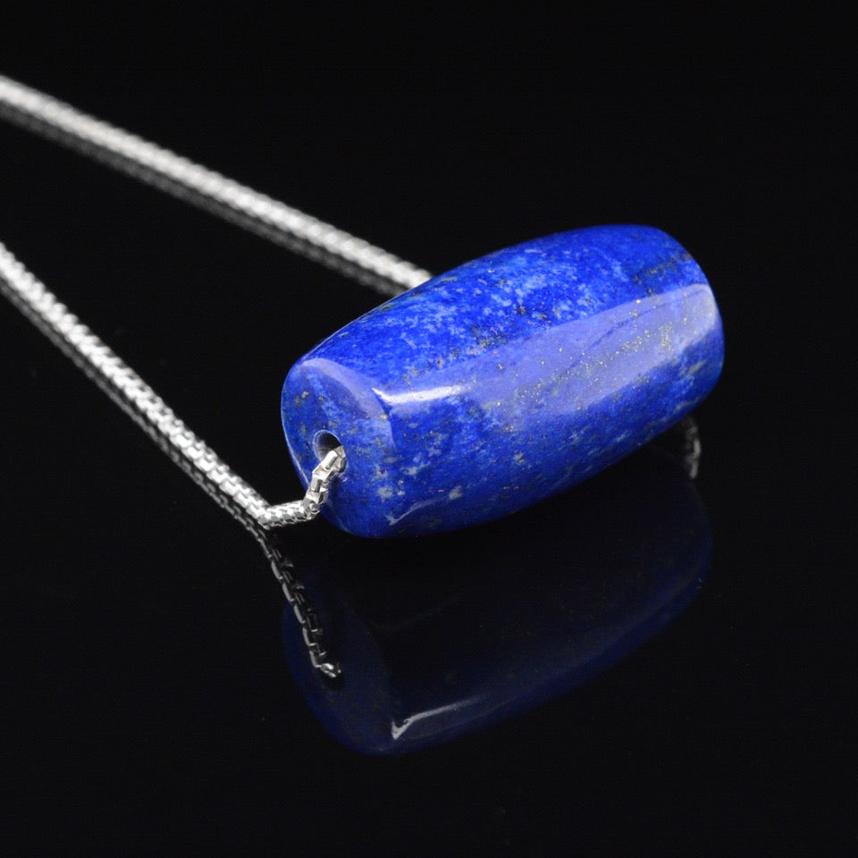Jody Lyle -  Big Barrel Lapis Bead on a Rounded Box Chain, #3832