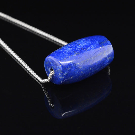 Jody Lyle -  Big Barrel Lapis Bead on a Rounded Box Chain, #3832