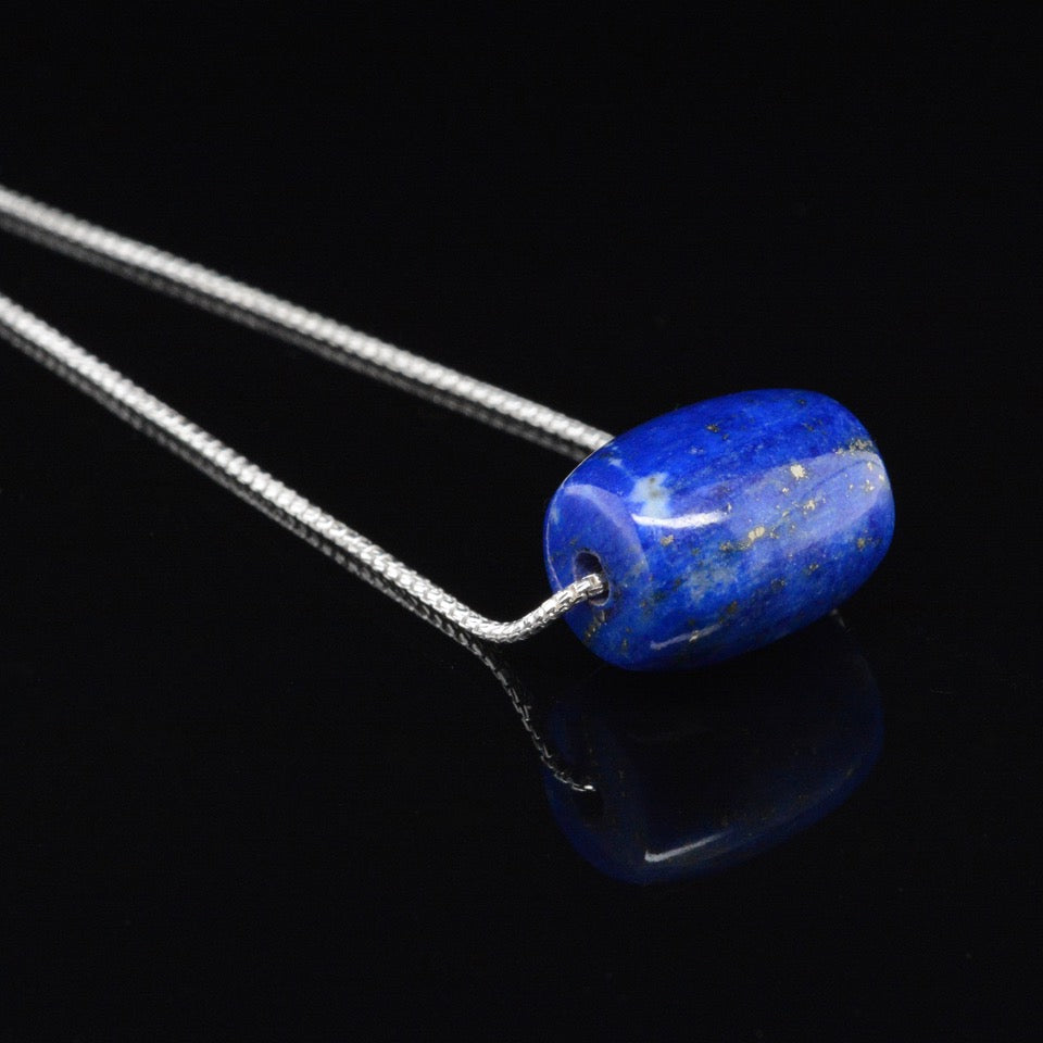 Jody Lyle -   Small Barrel Lapis Bead on a Rounded Box Chain, #3833