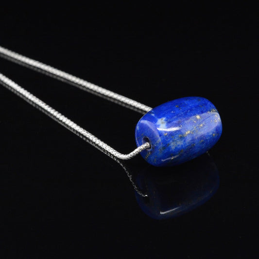 Jody Lyle -   Small Barrel Lapis Bead on a Rounded Box Chain, #3833