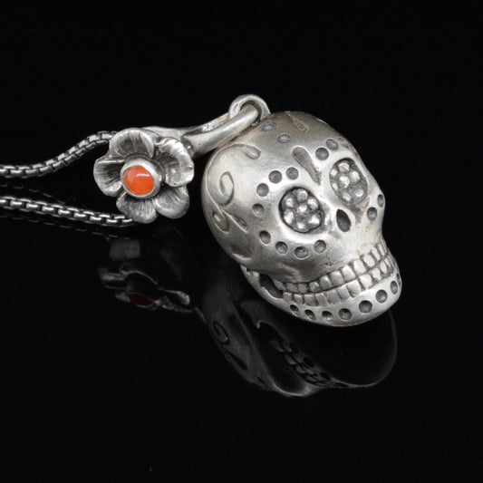 Jody Lyle -  Sugar Skull 3D with Carnelian Flower Bail #3919