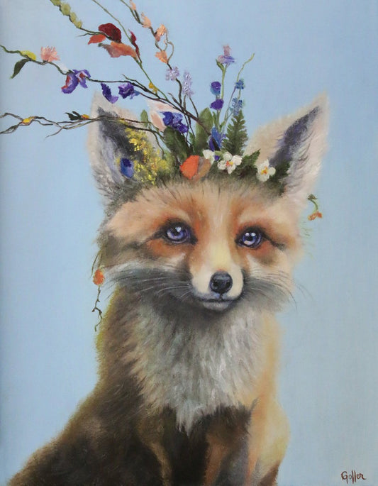Prints available, original ***SOLD*** CARRIE GOLLER - Dante (Floriferous Collection, Fox) Oil 14x11