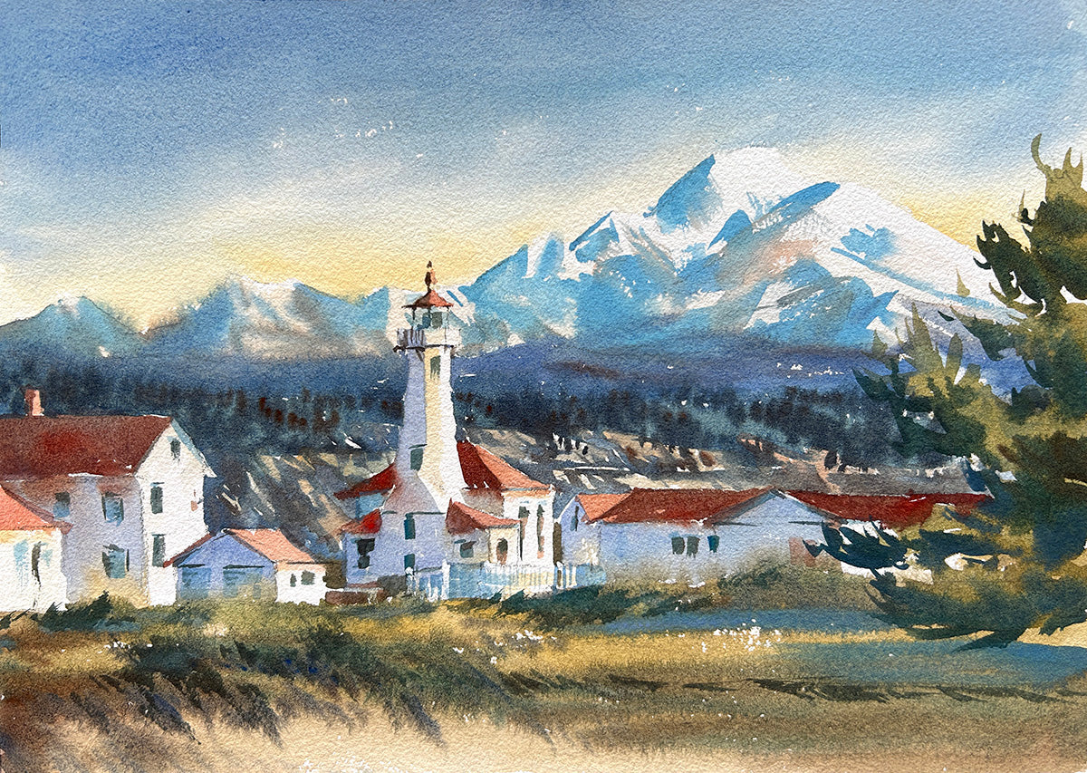Ina Xi - Early Morning in Point Wilson, Original Watercolor, 17"x13" framed
