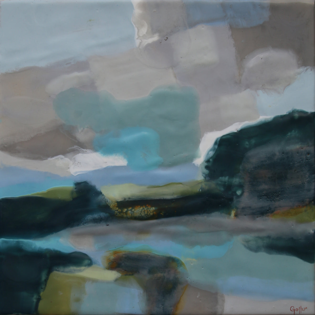 CARRIE GOLLER - Earth, Sea, Sky II , Original mixed media (encaustic) 12x12