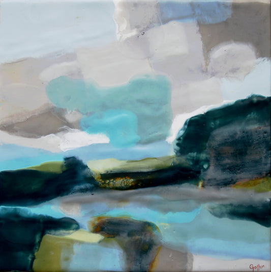 CARRIE GOLLER - Earth, Sea, Sky II , Original mixed media (encaustic) 12x12