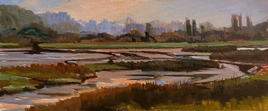 MAURY WEISS - Edmonds Marsh, Original Plein Air Oil on Panel,  5x12