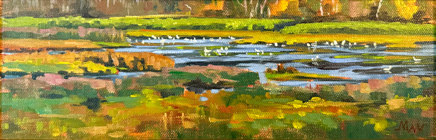 MAURY WEISS - Edmonds Marsh, Original Plein Air Oil on Panel, 4.5"x12"