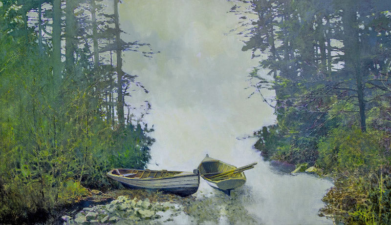 Prints available, original ***SOLD*** MAX HAYSLETTE -  Eglon by the Sea (HMOC 1621), Oil & Mixed Media 30x52