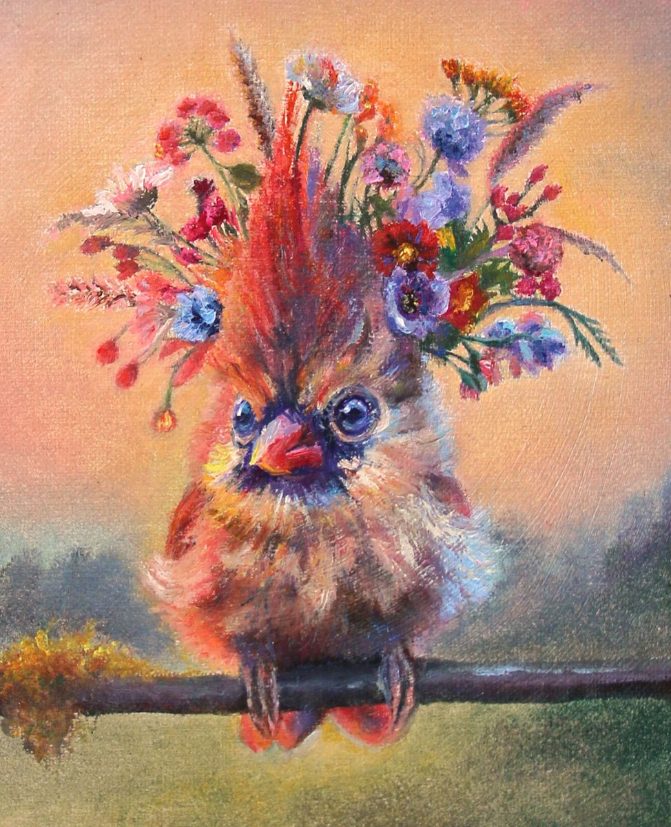 CARRIE GOLLER - Ellery, Floriferous collection (hummingbird), Oil, 8x8***At Jones &amp; Terwilliger Galleries, Palm Desert, CA please inquire at (760) 674-8989***