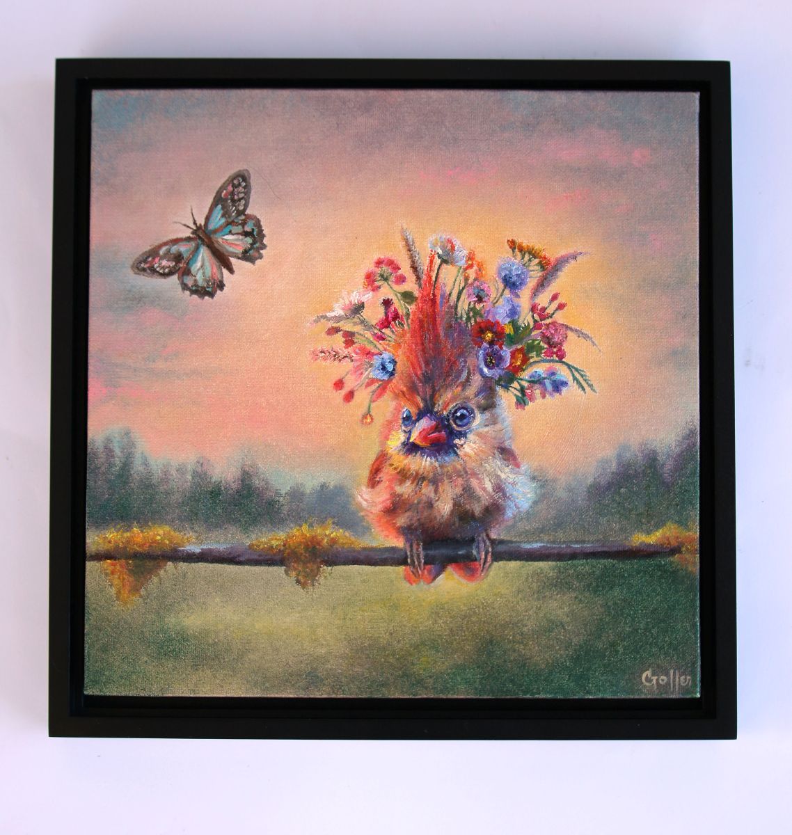 CARRIE GOLLER - Ellery, Floriferous collection (hummingbird), Oil, 8x8***At Jones &amp; Terwilliger Galleries, Palm Desert, CA please inquire at (760) 674-8989***