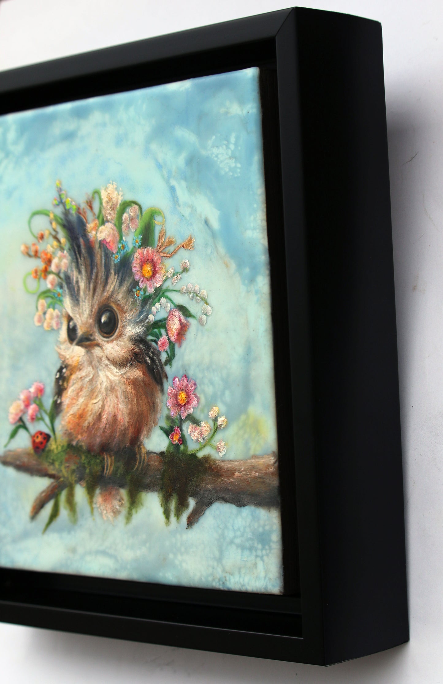 CARRIE GOLLER - Enid (Florifeorus Wowl), Mixed Media - oil/encaustic  8"x8"  ***At Rehs Contemporary Galleries, NYC, please inquire at (212) 355-5710*** FOR EXHIBITION AT PHILADELPHIA SHOW