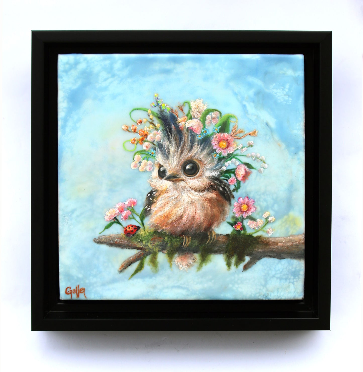 CARRIE GOLLER - Enid (Florifeorus Wowl), Mixed Media - oil/encaustic  8"x8"  ***At Rehs Contemporary Galleries, NYC, please inquire at (212) 355-5710*** FOR EXHIBITION AT PHILADELPHIA SHOW