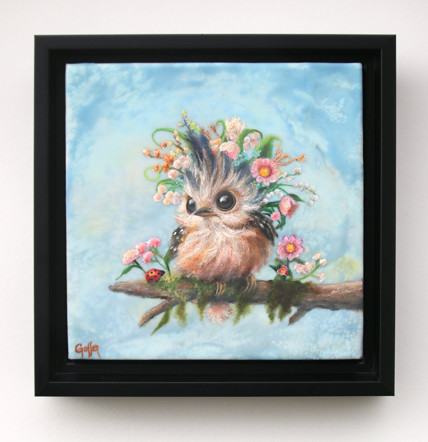 CARRIE GOLLER - Enid (Florifeorus Wowl), Mixed Media - oil/encaustic  8"x8"  ***At Rehs Contemporary Galleries, NYC, please inquire at (212) 355-5710***