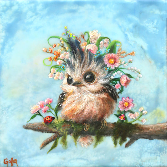 CARRIE GOLLER - Enid (Florifeorus Wowl), Mixed Media - oil/encaustic  8"x8"  ***At Rehs Contemporary Galleries, NYC, please inquire at (212) 355-5710*** FOR EXHIBITION AT PHILADELPHIA SHOW