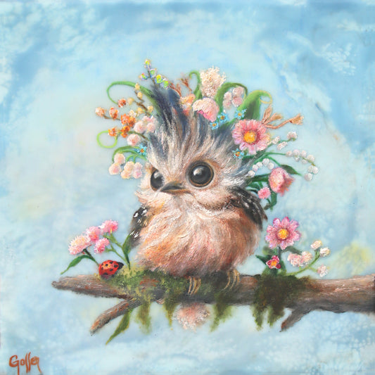 CARRIE GOLLER - Enid (Florifeorus Wowl), Mixed Media - oil/encaustic  8"x8"  ***At Rehs Contemporary Galleries, NYC, please inquire at (212) 355-5710***