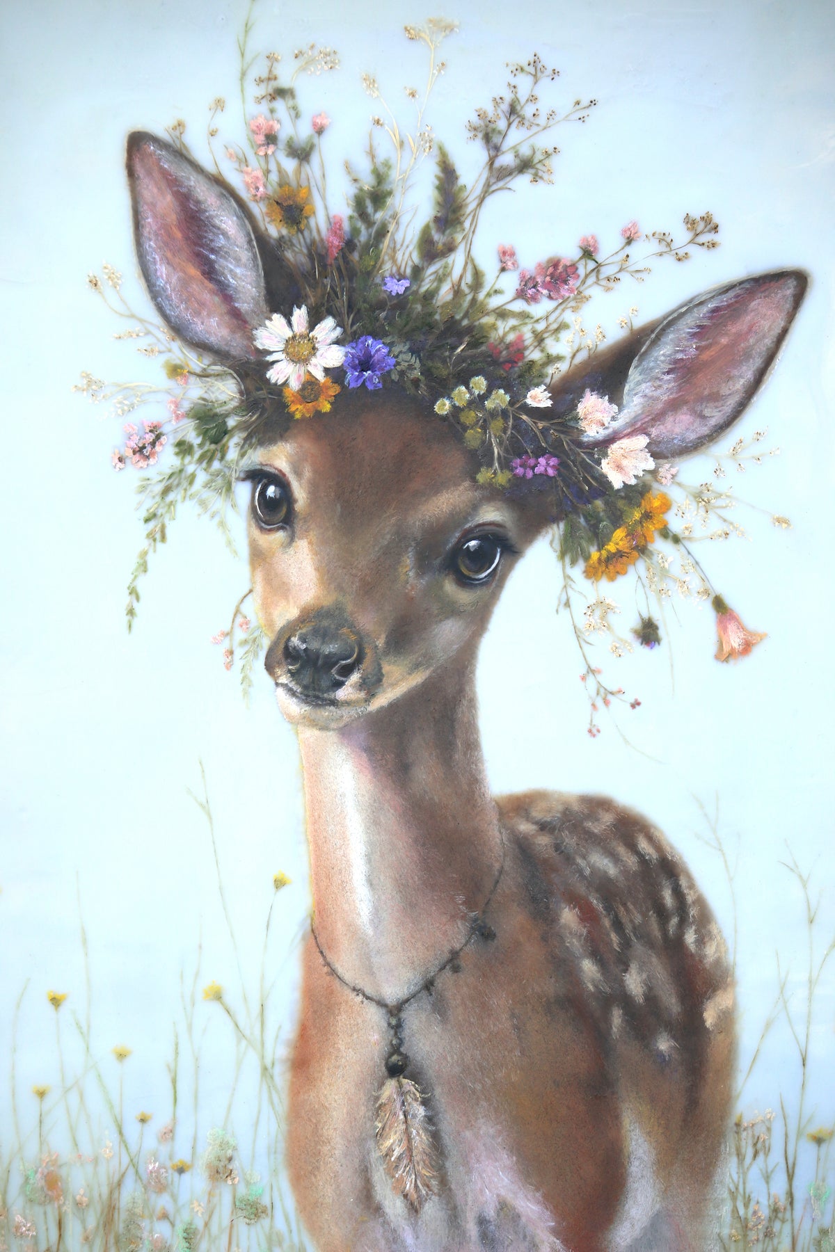 CARRIE GOLLER - Fallon (Floriferous Deer), Mixed Media - Oil/Encaustic 14"x11" ***At Jones & Terwilliger Galleries, Carmel, CA please inquire at (831) 626-9100***