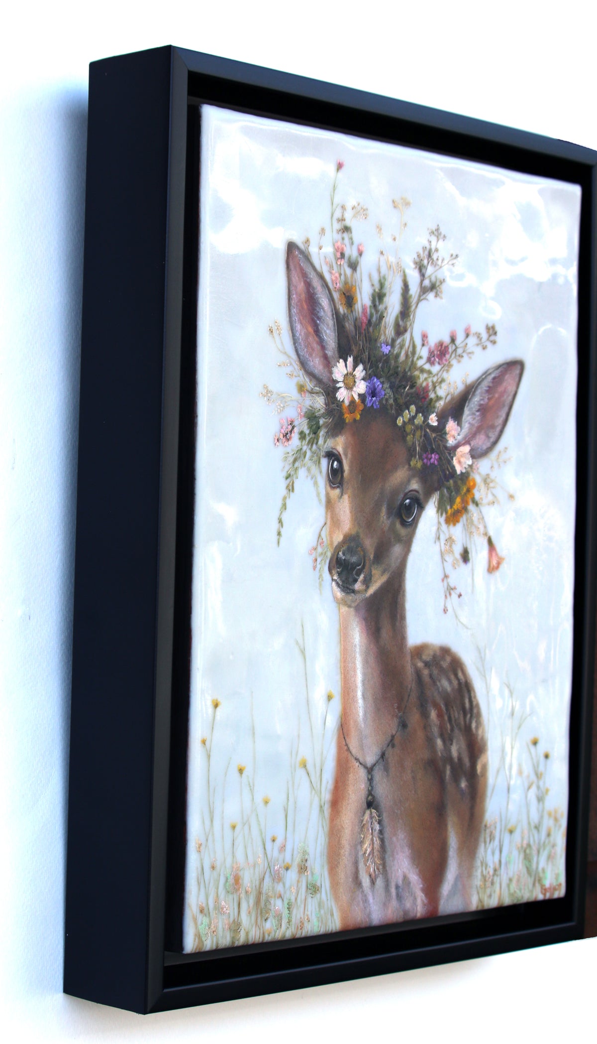 CARRIE GOLLER - Fallon (Floriferous Deer), Mixed Media - Oil/Encaustic 14"x11" ***At Jones & Terwilliger Galleries, Carmel, CA please inquire at (831) 626-9100***