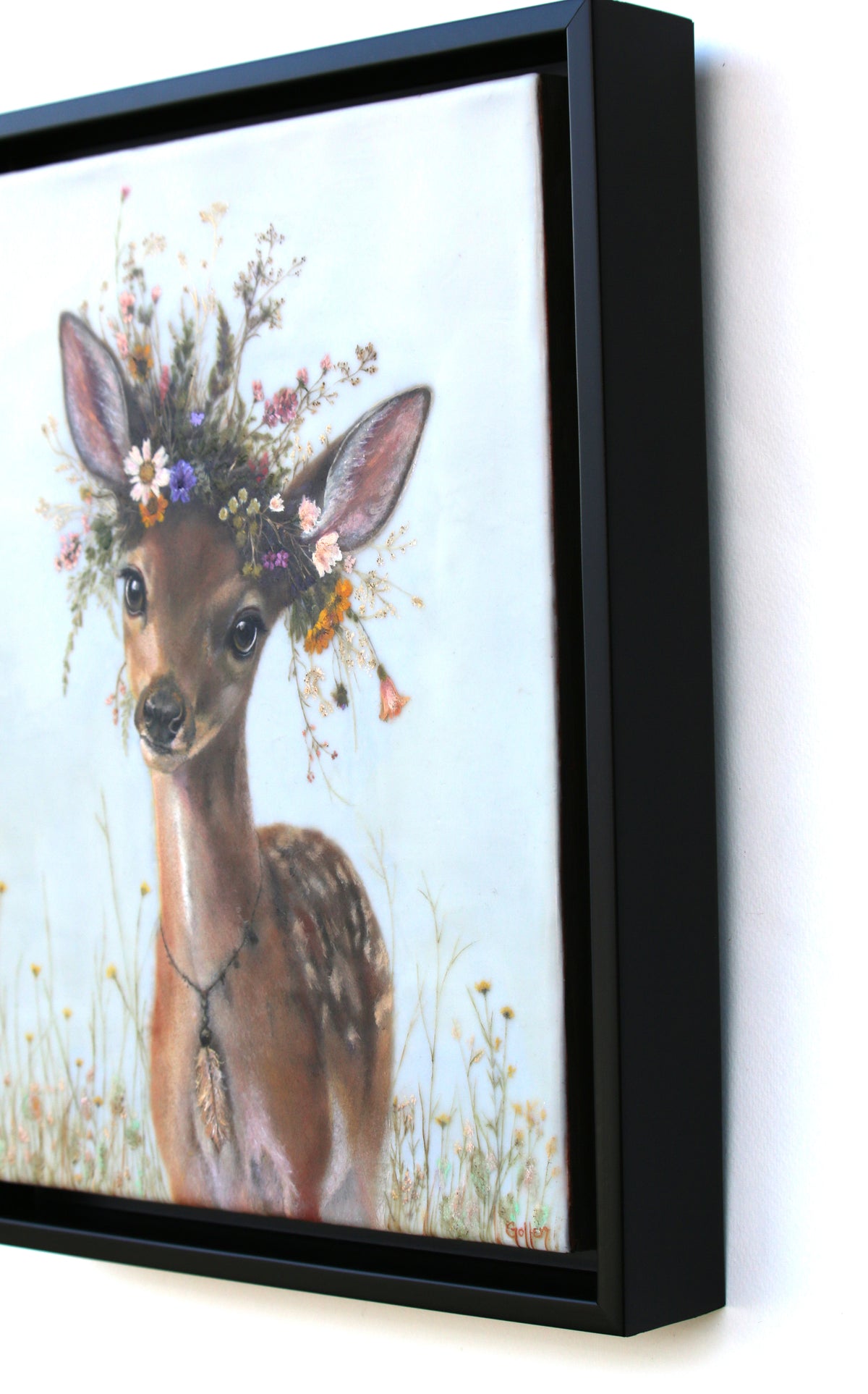 CARRIE GOLLER - Fallon (Floriferous Deer), Mixed Media - Oil/Encaustic 14"x11" ***At Jones & Terwilliger Galleries, Carmel, CA please inquire at (831) 626-9100***