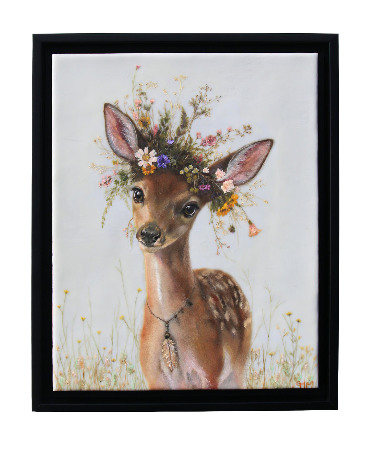 CARRIE GOLLER - Fallon (Floriferous Deer), Mixed Media - Oil/Encaustic 14"x11" ***At Jones & Terwilliger Galleries, Carmel, CA please inquire at (831) 626-9100***