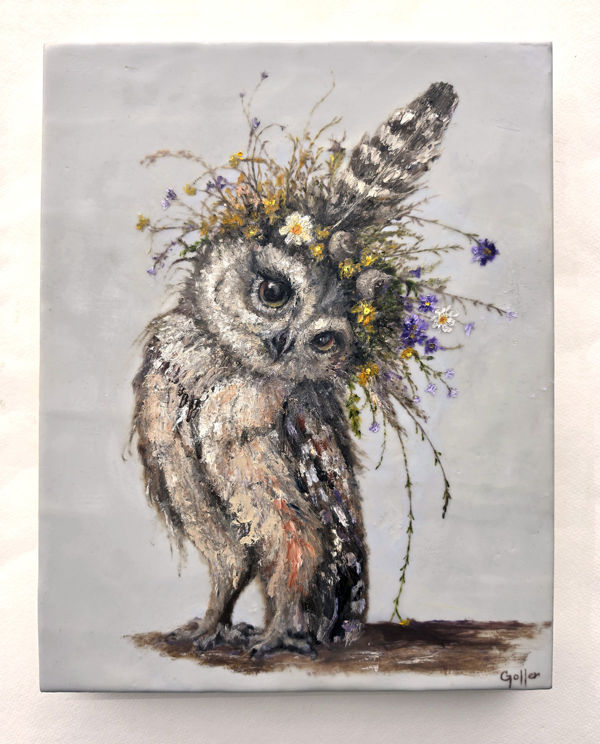 CARRIE GOLLER - PRINT - Father's Feather (Floriferous Owl), Original size 11x14